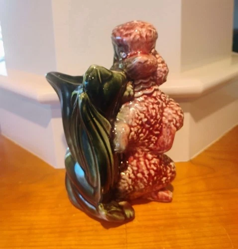 Vintage Hull Pottery Poodle Dog Planter #114 Mauve Pink & Green