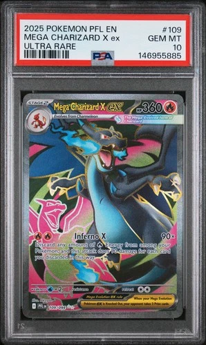 2025 POKEMON PFL EN-PHANTASMAL FLAMES ULTRA RARE #109 MEGA CHARIZARD X EX PSA 10