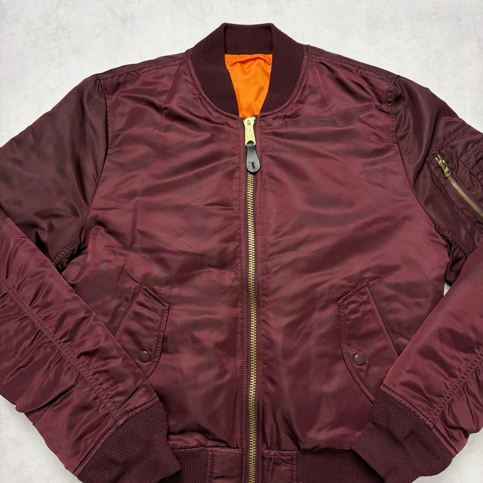 Alpha Industries MA-1 Jacket Mens Medium Intermediate Flight Bomber Coat Maroon - Image 3 of 4