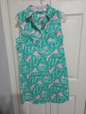 Vineyard Vines Women's Size 2 Pink and Green Collar Sleeveless Banana Leaf Dress