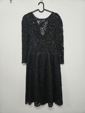 Boden Black Floral Lace Dress UK 10 Gothic Occasion Dress Bow Back Lace Overlay