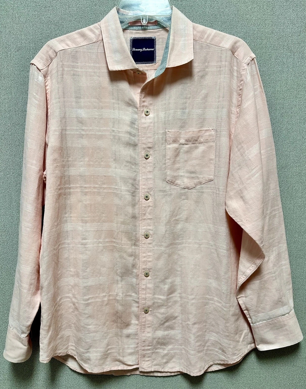 Tommy Bahama Men’s Shirt M Pink Linen Cotton Long Sleeve Flip Cuff Casual Resort