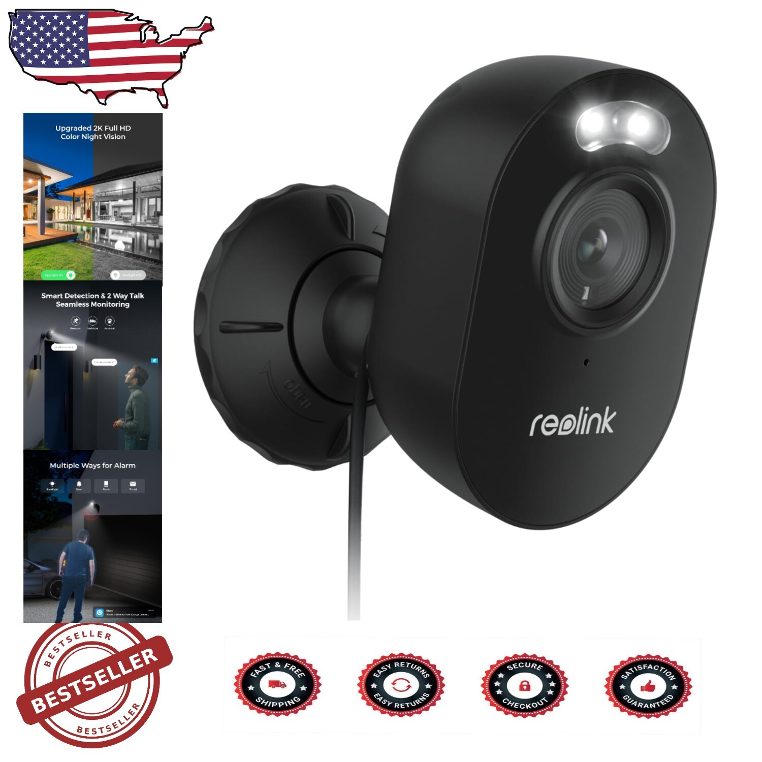 2K Wireless Outdoor Security Camera with Color Night Vision & Smart Detection