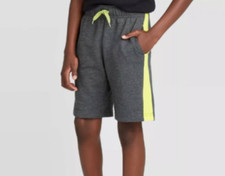 NEW Cat  Jack Boy's Charcoal Yellow Pull On Knit Gym Shorts Size Small 6/7 