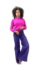 VTG 70s Purple Corduroy Bell Bottom Pants Wide Leg Low Rise Hip Hugger 28x31 XS