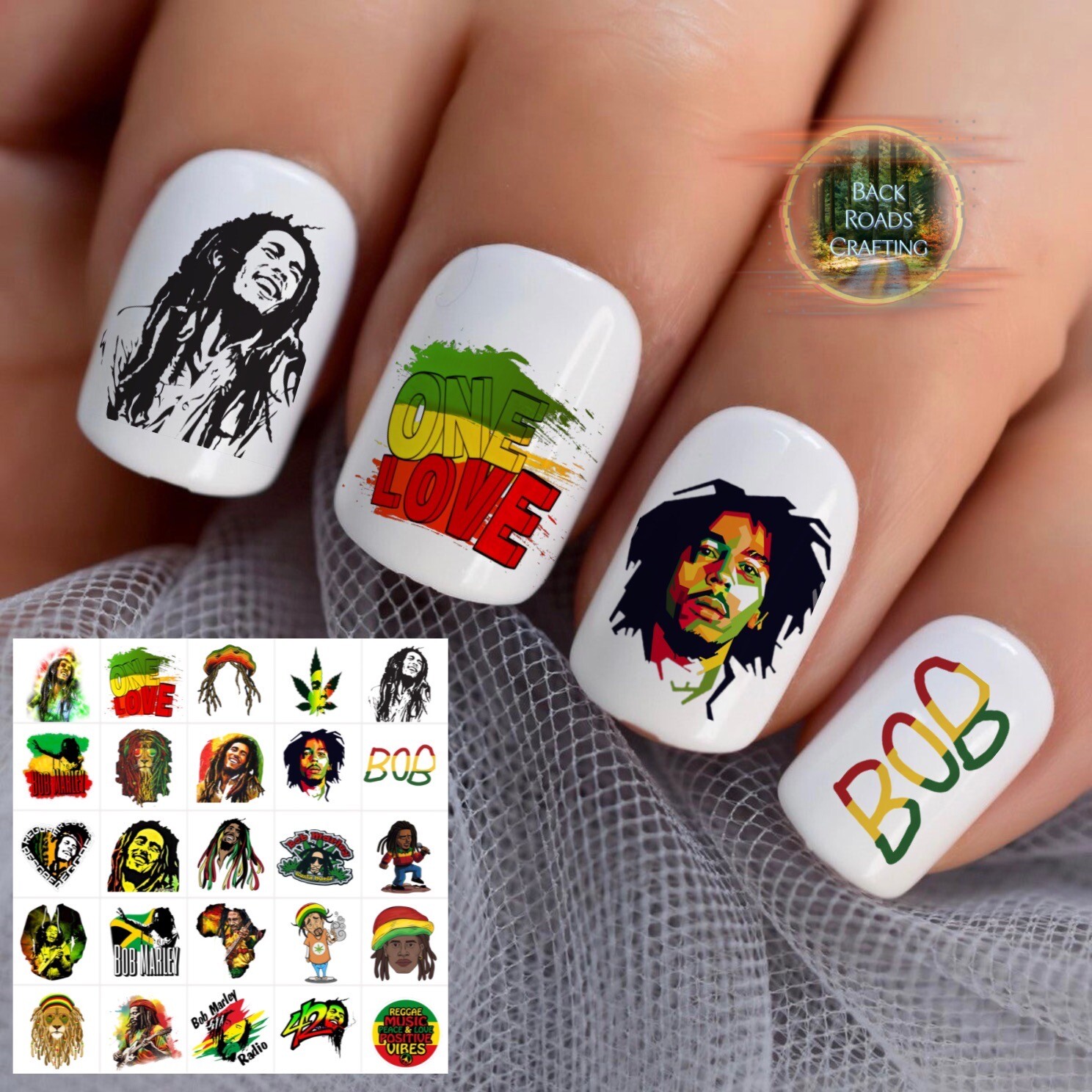 Bob Marley Waterslide Nail Art Decals Set Of 50 Instructions & Bonus included