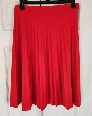Beeline Fashions Red Pull On Pleated Polyester Knee Length Skirt Size 14