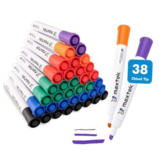 Dry Erase Markers, 38 Count Chisel Tip Whiteboard Markers, 6 38 Count 6 Colors