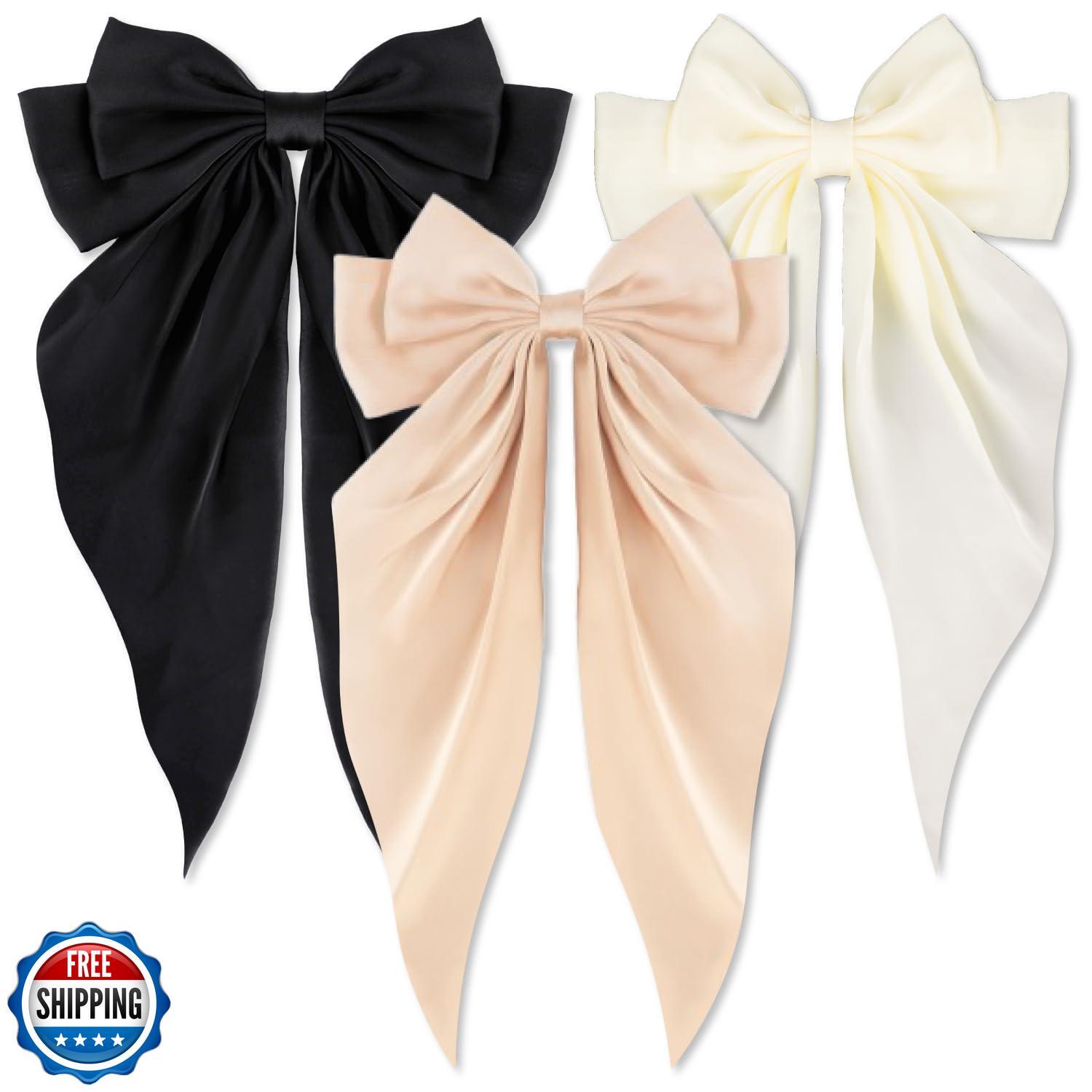 Elegant Loqpol 3-Piece Oversized Satin Hair Bows with Barrettes