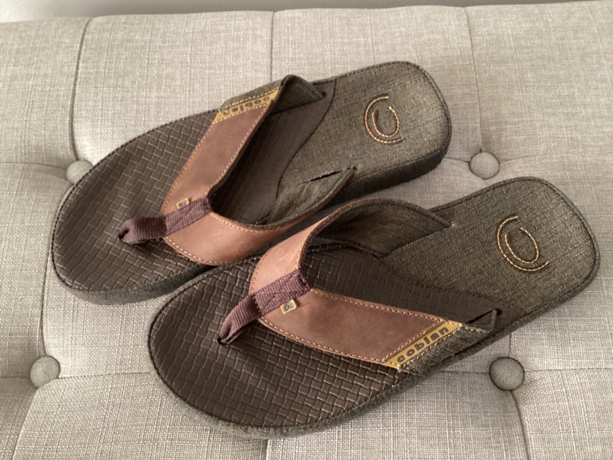 Cobian Java Leather Fabric Sandals Flip Flops Men's 8M Brown