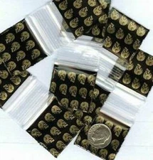 1000 Apple Baggies Gold Skulls 1 x 1"  mini zip bags 1010 reclosable