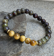 Men's Tiger Eye Dragon Bloodstone Gemstone Beaded Stretch Bracelet 8mm