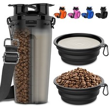2-in-1 Portable Dog Cat Water Bottle With Collapse Food Bowls,Outdoor Pet Feeder