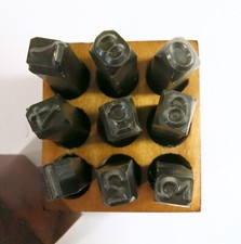 Vintage 9-piece Steel Number Stamps 3/8" Tall Numbers Refinished Box