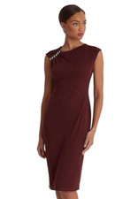 LAUREN Ralph Lauren L85211 Vintage Burgundy Stretch Jersey Cocktail Dress Sz 12