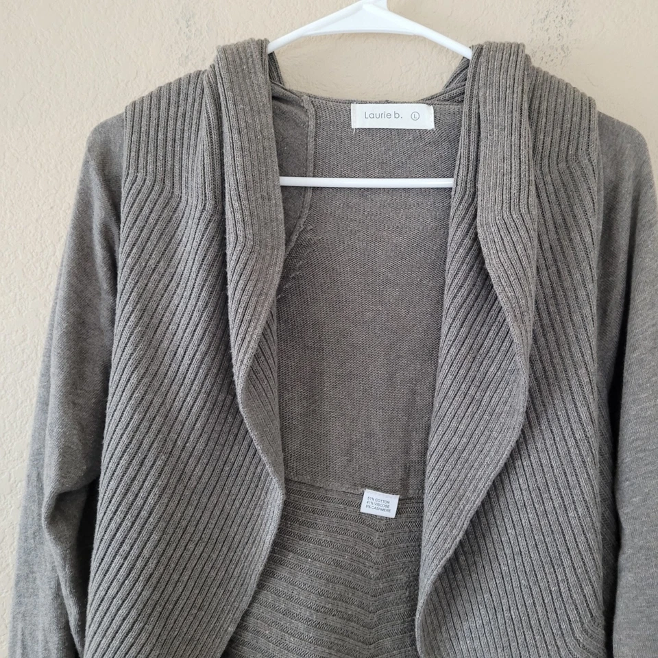 Cardigã feminino Laurie B mistura de cashmere suéter tamanho grande aberto malha com nervuras - Imagem 2 de 4