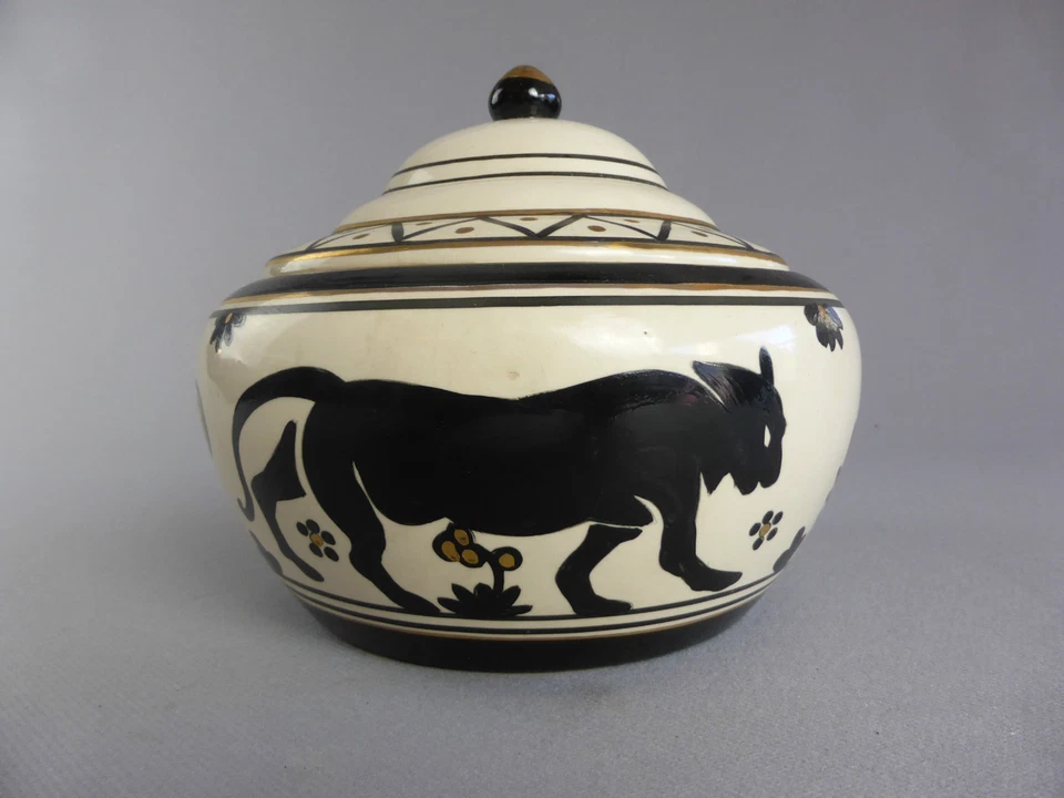 MAGNIFIQUE BOITE PANTHERE STYLE ART DECO LV CERAM D'APRES LOMBART 884-1 - Photo 2/4