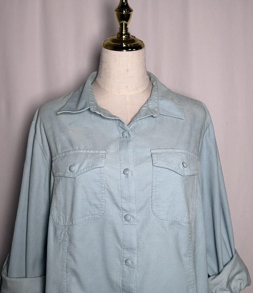 Blusa Camisa Top Talbots Mujer 2XP Abotonada Pestaña Enrollable Algodón Azul Pana Foto 2 de 4