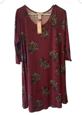 NEW BURGUNDY  Floral Maxi Dress 2X C'est La Vie Boho Chic