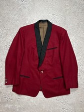 Vintage Wool Smoking Dinner Jacket Burgundy Black Contrast Shawl Collar