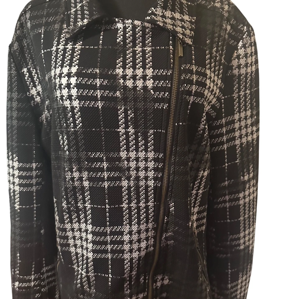Erin London black and silver zip check moto jacket size XL - Image 4 of 4