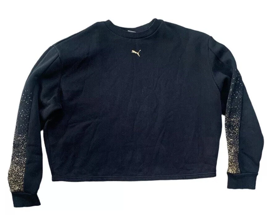 Толстовка Puma черная Crew золотой блестящий рукав вышитый логотип женский размер L - Изображение 3 из 4