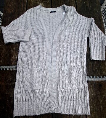 Boohoo Ladies Long Light Beige Cardigan 3/4 Length Open Front