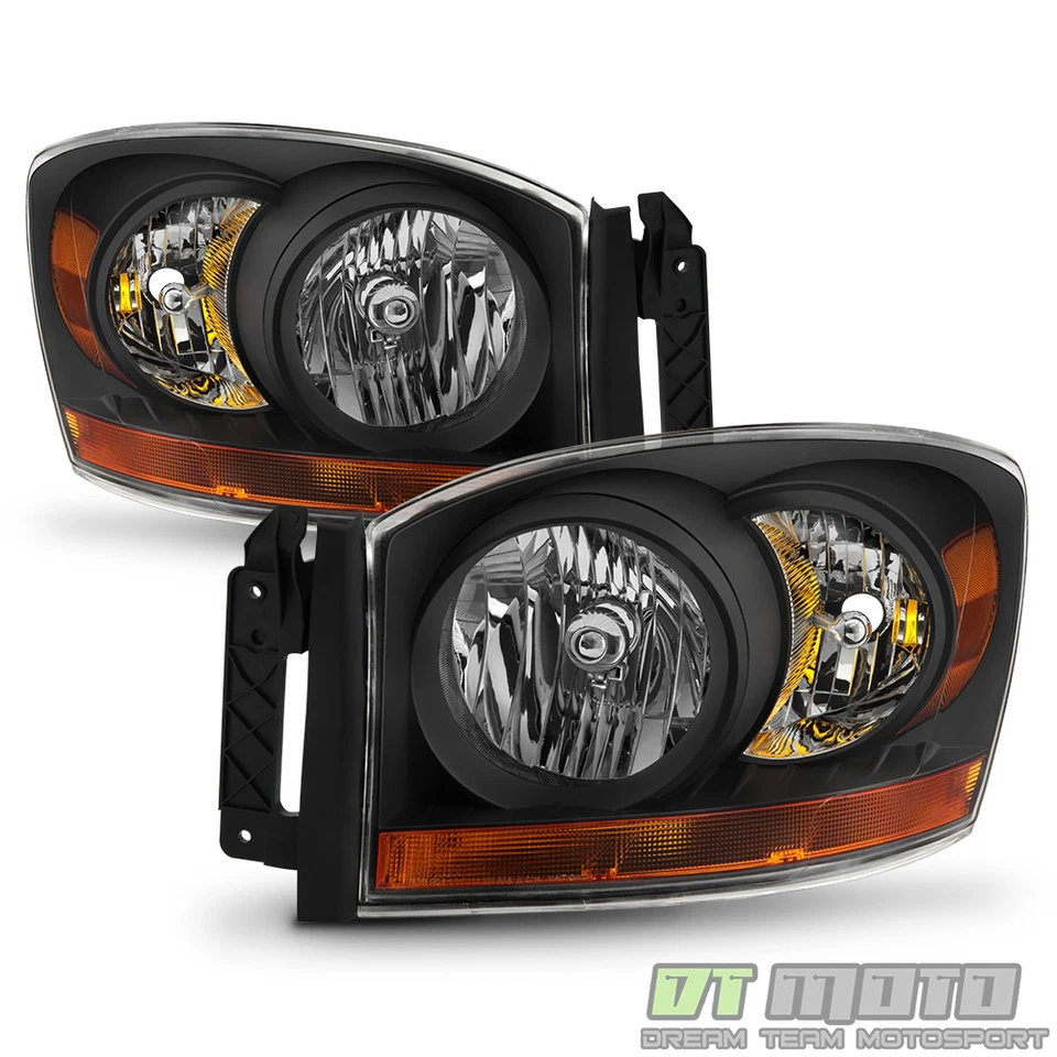 2006 2007 2008 Dodge Ram 1500 2500 3500 w/Black Bezel Headlights 06-08 Headlamps - Image 2 of 4