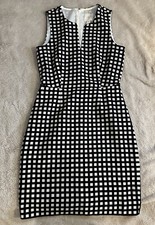 J.Crew Suiting Black and Cream Checkered Print Sheath Dress Lined Size 4 NWT