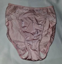 VTG Olga 6 Panties Pink Silky Satin Lace Nylon Tag Silky 20104 High Cut Liquid