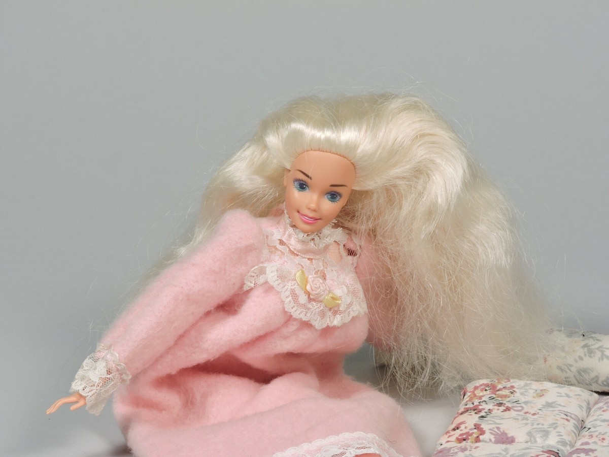 Vintage Barbie Bedtime Barbie with Brush, Pillow, Bed Mat