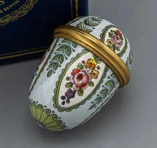 Halcyon Days Enamels Trinket Box Flowers Rose Blue Screw Top