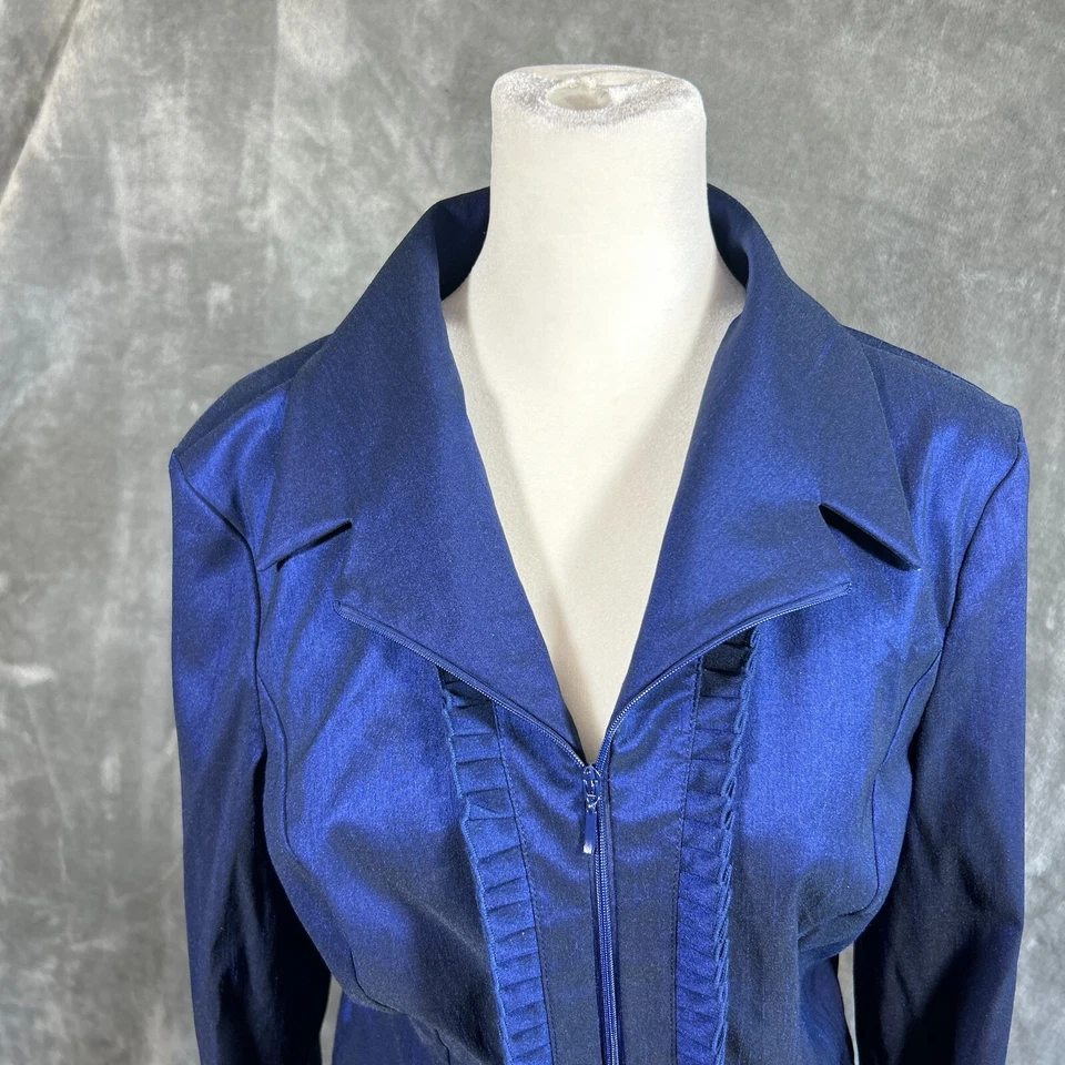 Chaqueta Samuel Dong Mujer S Azul Real Metálico Satinado Volantes Cuello Vacaciones Foto 3 de 4