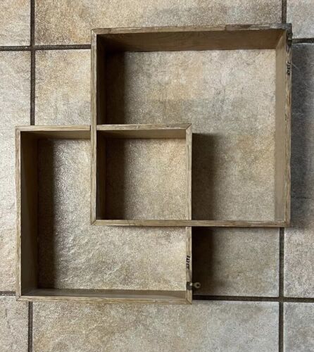 1 Pair Of Vintage Wooden Interlocking Wall Shelves Light Wood - Japan