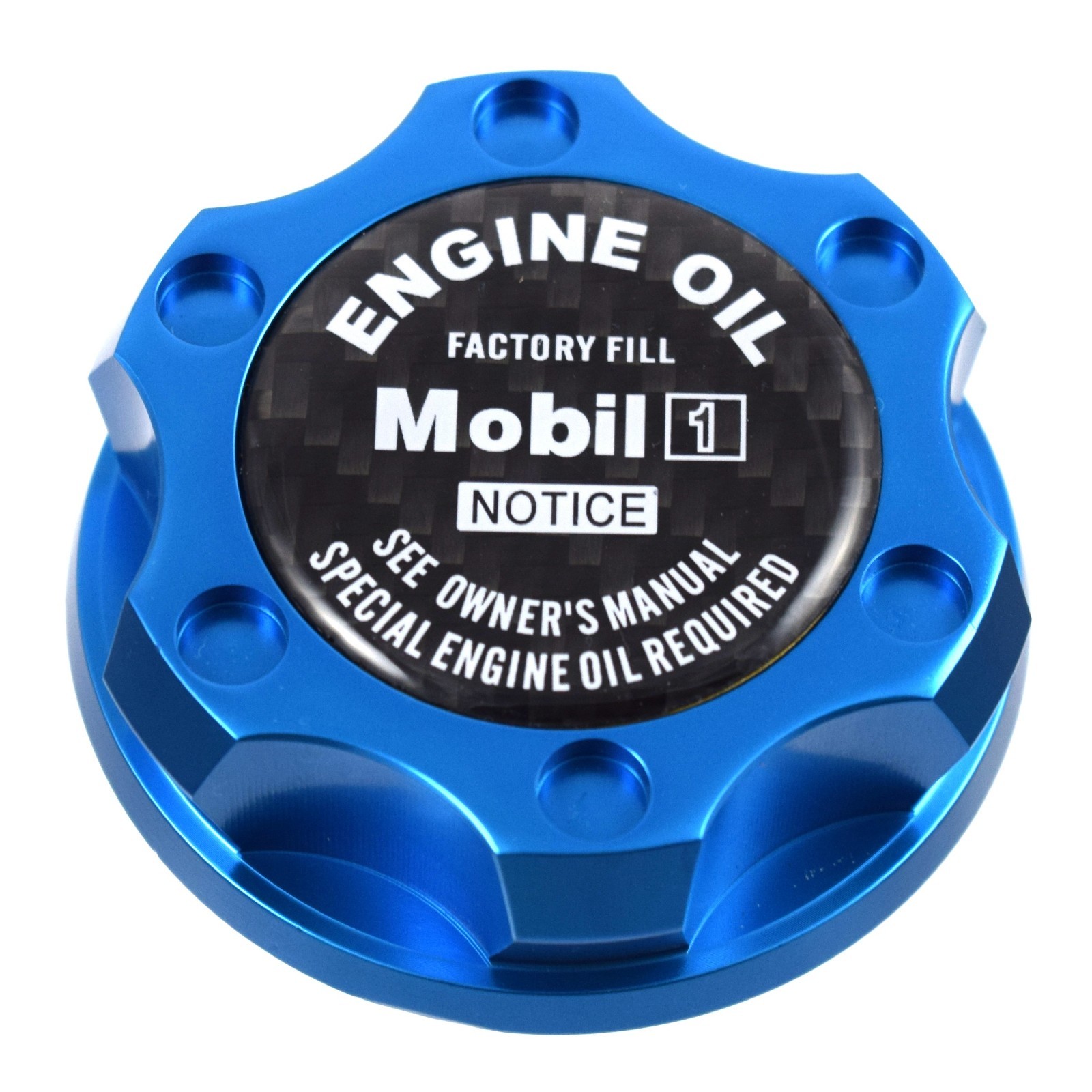 Blue Billet Engine Oil Cap Filler Carbon Fiber Mobile One For Ford 1/4 Turn Lock