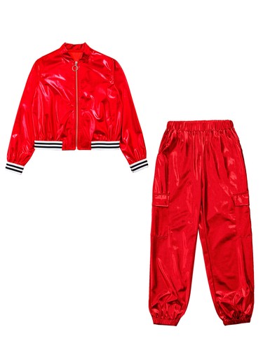 DE iEFiEL Mädchen 80er 90er Trainingsanzug Jogginganzug Glänzend Jacke und Hose - Bild 84 von 127
