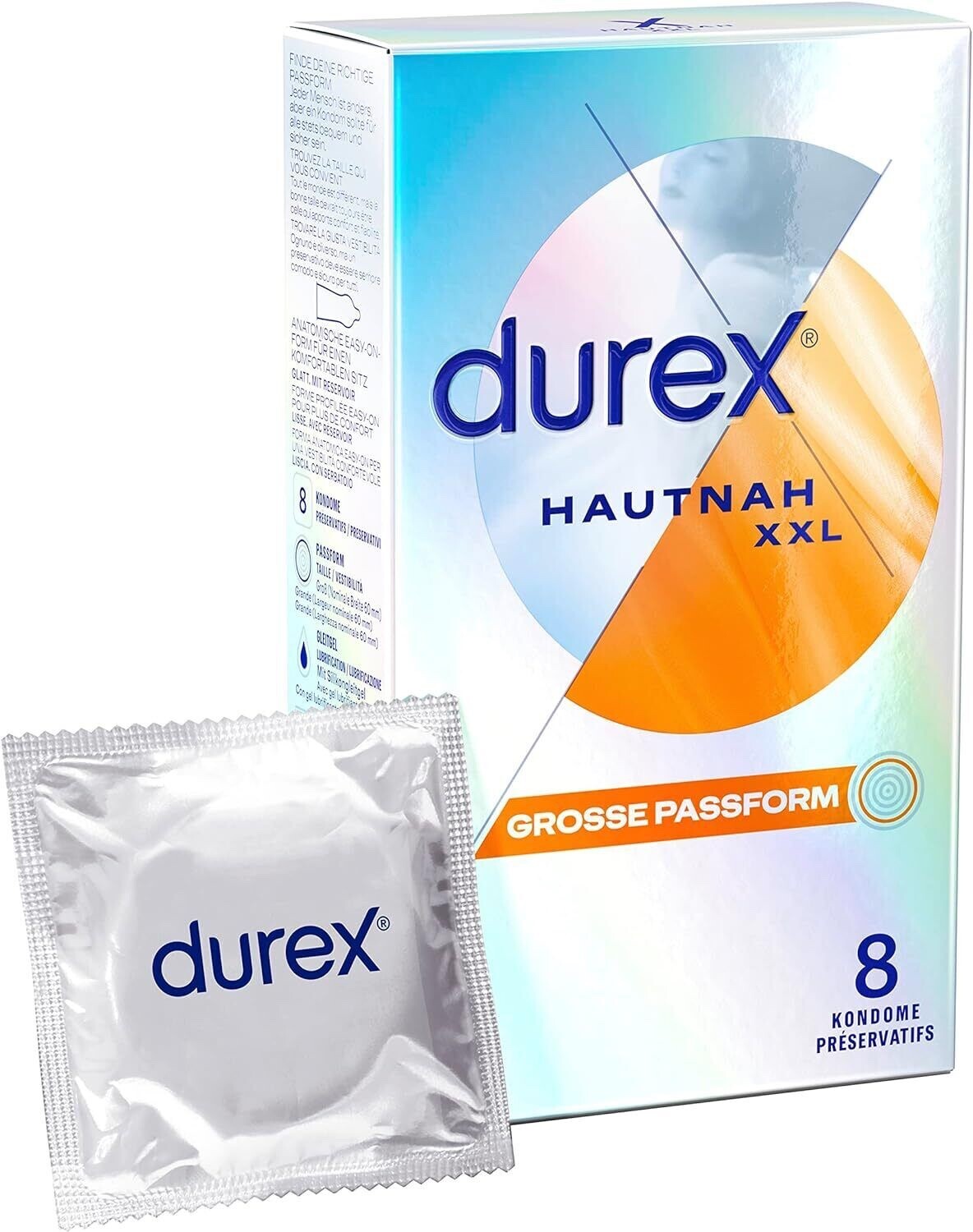 Durex Hautnah XXL Kondome – Ultra dünn für maximales Gefühl, große Passform 8 x
