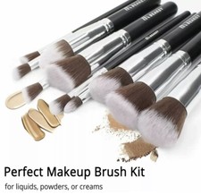 BEAKEY Makeup Brush Set 10 Piece Set Black/Silver 