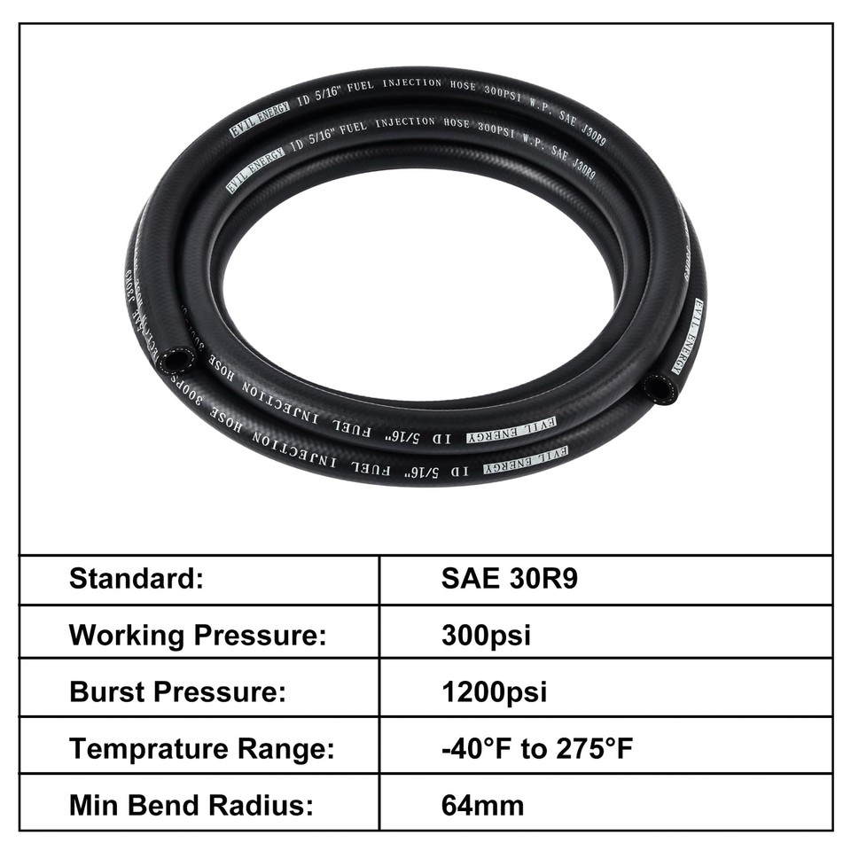 EVIL ENERGY Fuel Hose Line 5/16 Fuel Injection Hose SAE 30R9 5FT 300PSI