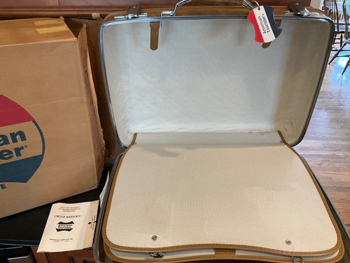 Valigia bagaglio vintage marrone American Tourister 22x16x5” 1021M uomo weekend n scatola - Foto 5 di 24