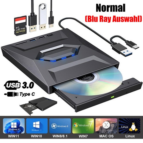 USB3.0 Externes Laufwerk DVD CD BD UHD Brenner Player für Laptop PC