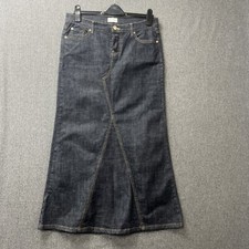 Topshop MOTO denim maxi skirt size 12 Y2K dark blue pockets button fly low rise