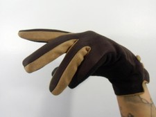Winter Gloves Women Two Tone Faux Leather Suede Brown Beige Warm Heavy
