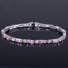 Pink Cubic Zircon Thin Charm Link Bracelet for Women CZ Fashion Party Jewellery