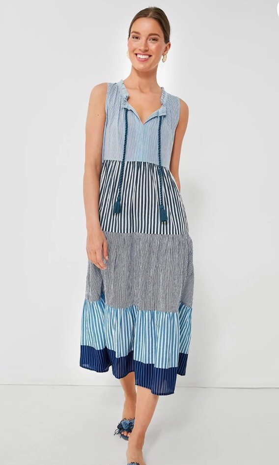 Tuckernuck Maxi Dress Seaside Stripe Paloma Sz Medium Blue Resort Wear-image