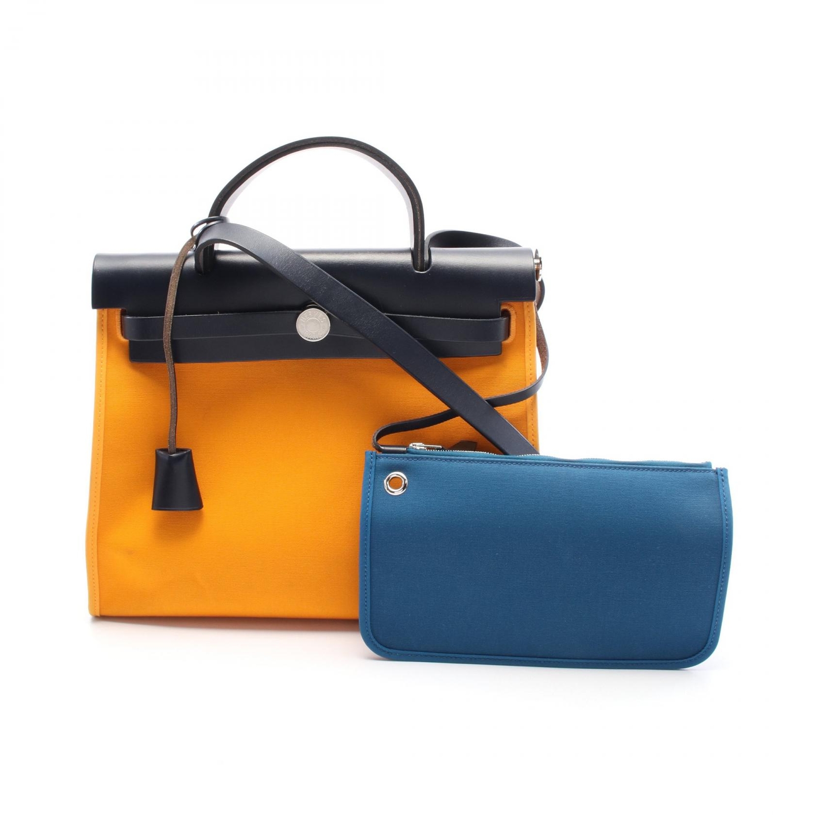 HERMES Herbag Zip PM Navy Moutarde Shoulder Bag Used SHW