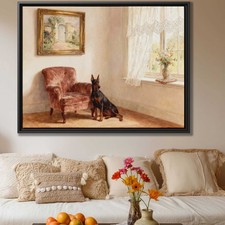 Watercolor Painting Doberman Dog Canvas Print Living Room Decor Pet Art Framed