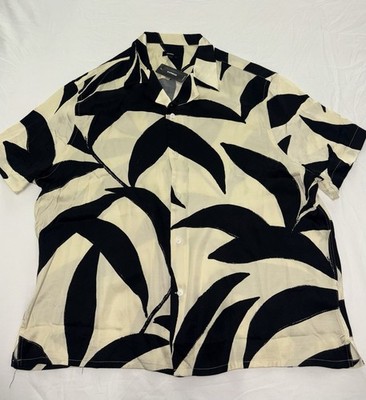 Express Contrast Palm Soft Rayon Short Sleeve Resort Shirt Size Large