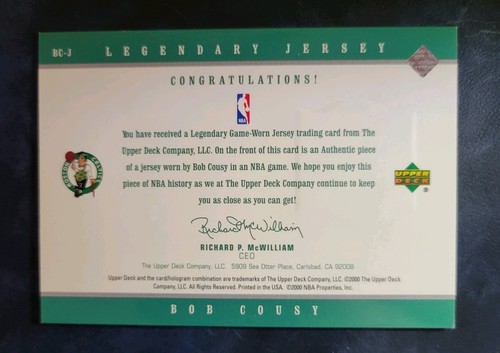 1999-00 UD BOB COUSY LEGENDARY JERSEY GAME WORN JERSEY CARD CELTICS HISTORY - Picture 8 of 9