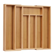 Expandable Silverware Organizer Utensil Drawer Tray,Bamboo Wood Silverware Tr...